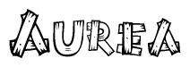 The clipart image shows the name Aurea stylized to look like it is constructed out of separate wooden planks or boards, with each letter having wood grain and plank-like details.