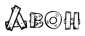 The clipart image shows the name Aboh stylized to look like it is constructed out of separate wooden planks or boards, with each letter having wood grain and plank-like details.