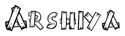The image contains the name Arshiya written in a decorative, stylized font with a hand-drawn appearance. The lines are made up of what appears to be planks of wood, which are nailed together