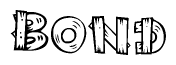The image contains the name Bond written in a decorative, stylized font with a hand-drawn appearance. The lines are made up of what appears to be planks of wood, which are nailed together