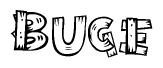 The clipart image shows the name Buge stylized to look like it is constructed out of separate wooden planks or boards, with each letter having wood grain and plank-like details.