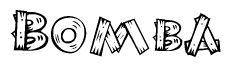 The image contains the name Bomba written in a decorative, stylized font with a hand-drawn appearance. The lines are made up of what appears to be planks of wood, which are nailed together