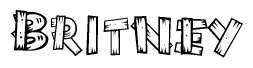 The clipart image shows the name Britney stylized to look as if it has been constructed out of wooden planks or logs. Each letter is designed to resemble pieces of wood.