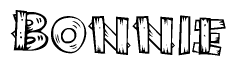 The clipart image shows the name Bonnie stylized to look like it is constructed out of separate wooden planks or boards, with each letter having wood grain and plank-like details.