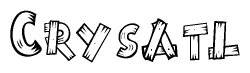 The image contains the name Crysatl written in a decorative, stylized font with a hand-drawn appearance. The lines are made up of what appears to be planks of wood, which are nailed together