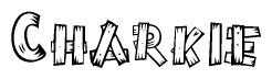 The image contains the name Charkie written in a decorative, stylized font with a hand-drawn appearance. The lines are made up of what appears to be planks of wood, which are nailed together