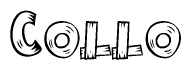 The image contains the name Collo written in a decorative, stylized font with a hand-drawn appearance. The lines are made up of what appears to be planks of wood, which are nailed together
