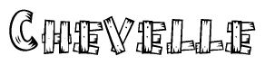 The image contains the name Chevelle written in a decorative, stylized font with a hand-drawn appearance. The lines are made up of what appears to be planks of wood, which are nailed together