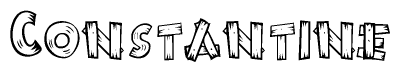 The clipart image shows the name Constantine stylized to look as if it has been constructed out of wooden planks or logs. Each letter is designed to resemble pieces of wood.