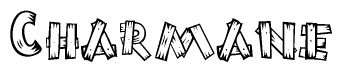 The clipart image shows the name Charmane stylized to look like it is constructed out of separate wooden planks or boards, with each letter having wood grain and plank-like details.