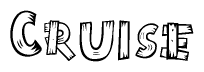 The image contains the name Cruise written in a decorative, stylized font with a hand-drawn appearance. The lines are made up of what appears to be planks of wood, which are nailed together