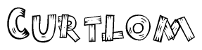 The clipart image shows the name Curtlom stylized to look as if it has been constructed out of wooden planks or logs. Each letter is designed to resemble pieces of wood.