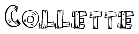 The image contains the name Collette written in a decorative, stylized font with a hand-drawn appearance. The lines are made up of what appears to be planks of wood, which are nailed together
