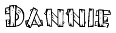 The clipart image shows the name Dannie stylized to look as if it has been constructed out of wooden planks or logs. Each letter is designed to resemble pieces of wood.
