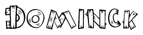 The clipart image shows the name Dominck stylized to look as if it has been constructed out of wooden planks or logs. Each letter is designed to resemble pieces of wood.