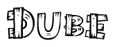 The clipart image shows the name Dube stylized to look as if it has been constructed out of wooden planks or logs. Each letter is designed to resemble pieces of wood.