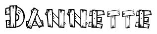 The clipart image shows the name Dannette stylized to look as if it has been constructed out of wooden planks or logs. Each letter is designed to resemble pieces of wood.