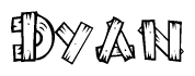 The image contains the name Dyan written in a decorative, stylized font with a hand-drawn appearance. The lines are made up of what appears to be planks of wood, which are nailed together