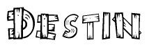 The clipart image shows the name Destin stylized to look as if it has been constructed out of wooden planks or logs. Each letter is designed to resemble pieces of wood.