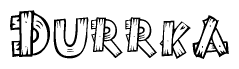 The clipart image shows the name Durrka stylized to look as if it has been constructed out of wooden planks or logs. Each letter is designed to resemble pieces of wood.