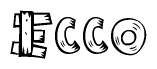 The clipart image shows the name Ecco stylized to look like it is constructed out of separate wooden planks or boards, with each letter having wood grain and plank-like details.