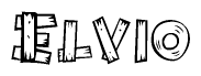 The image contains the name Elvio written in a decorative, stylized font with a hand-drawn appearance. The lines are made up of what appears to be planks of wood, which are nailed together