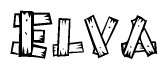 The clipart image shows the name Elva stylized to look as if it has been constructed out of wooden planks or logs. Each letter is designed to resemble pieces of wood.