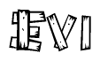 The clipart image shows the name Evi stylized to look like it is constructed out of separate wooden planks or boards, with each letter having wood grain and plank-like details.