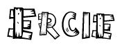 The clipart image shows the name Ercie stylized to look as if it has been constructed out of wooden planks or logs. Each letter is designed to resemble pieces of wood.