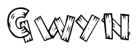 The image contains the name Gwyn written in a decorative, stylized font with a hand-drawn appearance. The lines are made up of what appears to be planks of wood, which are nailed together