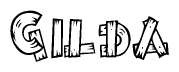 The clipart image shows the name Gilda stylized to look as if it has been constructed out of wooden planks or logs. Each letter is designed to resemble pieces of wood.