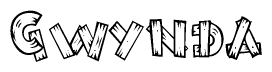 The clipart image shows the name Gwynda stylized to look like it is constructed out of separate wooden planks or boards, with each letter having wood grain and plank-like details.