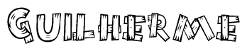 The image contains the name Guilherme written in a decorative, stylized font with a hand-drawn appearance. The lines are made up of what appears to be planks of wood, which are nailed together
