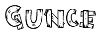 The image contains the name Gunce written in a decorative, stylized font with a hand-drawn appearance. The lines are made up of what appears to be planks of wood, which are nailed together