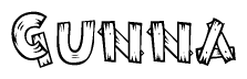 The clipart image shows the name Gunna stylized to look as if it has been constructed out of wooden planks or logs. Each letter is designed to resemble pieces of wood.