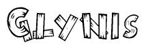 The image contains the name Glynis written in a decorative, stylized font with a hand-drawn appearance. The lines are made up of what appears to be planks of wood, which are nailed together