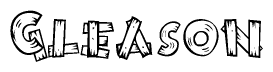 The clipart image shows the name Gleason stylized to look as if it has been constructed out of wooden planks or logs. Each letter is designed to resemble pieces of wood.