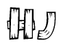 The image contains the name Hj written in a decorative, stylized font with a hand-drawn appearance. The lines are made up of what appears to be planks of wood, which are nailed together