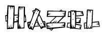 The clipart image shows the name Hazel stylized to look as if it has been constructed out of wooden planks or logs. Each letter is designed to resemble pieces of wood.