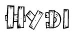 The clipart image shows the name Hydi stylized to look like it is constructed out of separate wooden planks or boards, with each letter having wood grain and plank-like details.