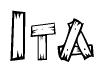 The clipart image shows the name Ita stylized to look like it is constructed out of separate wooden planks or boards, with each letter having wood grain and plank-like details.