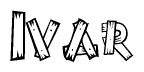 The image contains the name Ivar written in a decorative, stylized font with a hand-drawn appearance. The lines are made up of what appears to be planks of wood, which are nailed together