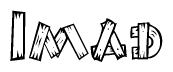 The image contains the name Imad written in a decorative, stylized font with a hand-drawn appearance. The lines are made up of what appears to be planks of wood, which are nailed together