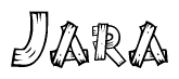 The clipart image shows the name Jara stylized to look like it is constructed out of separate wooden planks or boards, with each letter having wood grain and plank-like details.