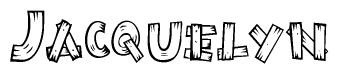 The image contains the name Jacquelyn written in a decorative, stylized font with a hand-drawn appearance. The lines are made up of what appears to be planks of wood, which are nailed together