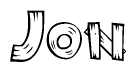 The clipart image shows the name Jon stylized to look like it is constructed out of separate wooden planks or boards, with each letter having wood grain and plank-like details.