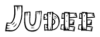 The clipart image shows the name Judee stylized to look like it is constructed out of separate wooden planks or boards, with each letter having wood grain and plank-like details.