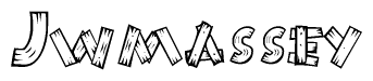 The image contains the name Jwmassey written in a decorative, stylized font with a hand-drawn appearance. The lines are made up of what appears to be planks of wood, which are nailed together