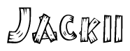 The clipart image shows the name Jackii stylized to look as if it has been constructed out of wooden planks or logs. Each letter is designed to resemble pieces of wood.