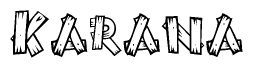 The clipart image shows the name Karana stylized to look as if it has been constructed out of wooden planks or logs. Each letter is designed to resemble pieces of wood.